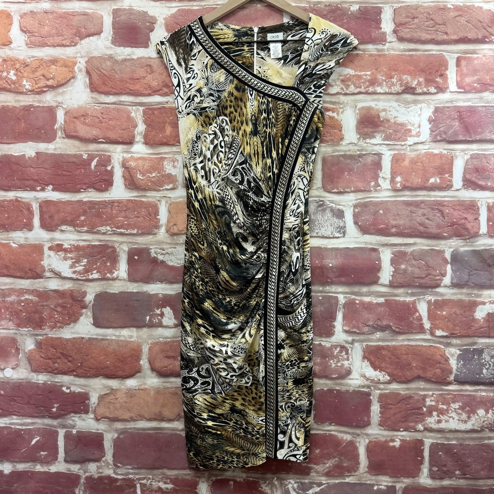 Vintage Cache Dress Womens Small Multicolor Abstract Animal Print Bodycon Zip Up